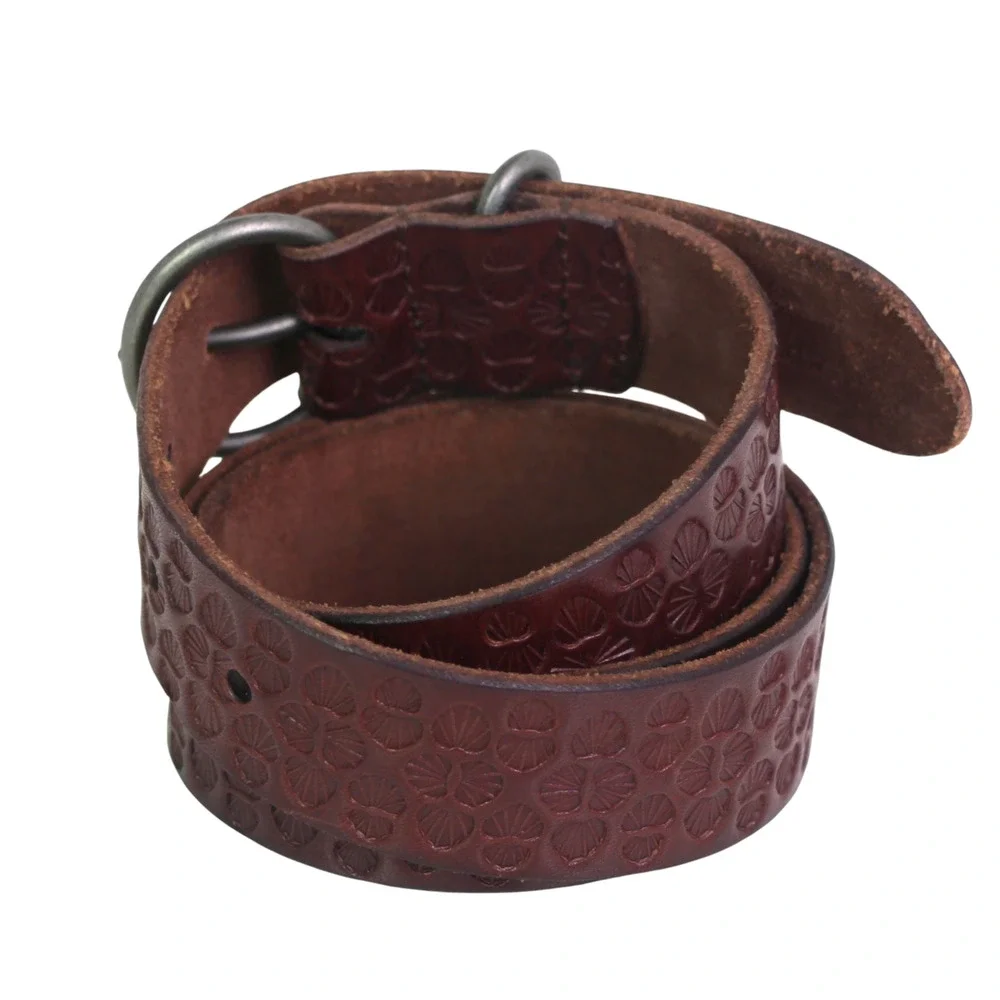 Lucky Brand TOOLED BROWN REAL LEATHER 1 3/8